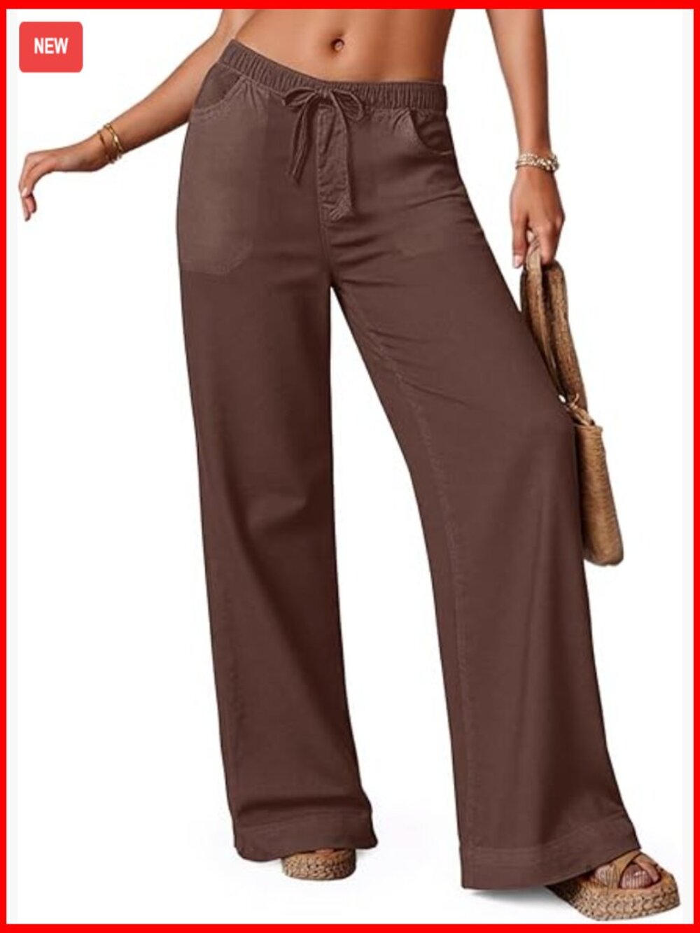 Wide Leg Palazzo Pants with Drawstring Waist and Pockets - Summer Beach